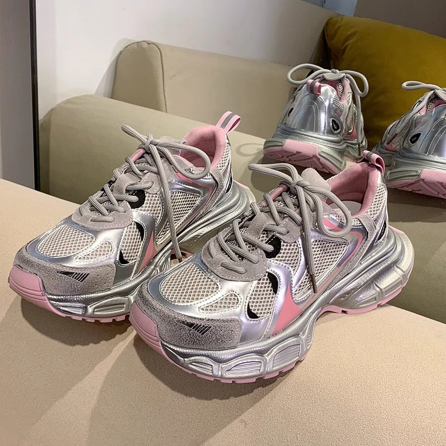 Damen Sneaker Sportlich Mesh Weiß Reflektierend