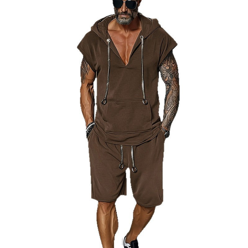 Herren Freizeit-Set mit Kapuzen-T-Shirt und Shorts Sportlich