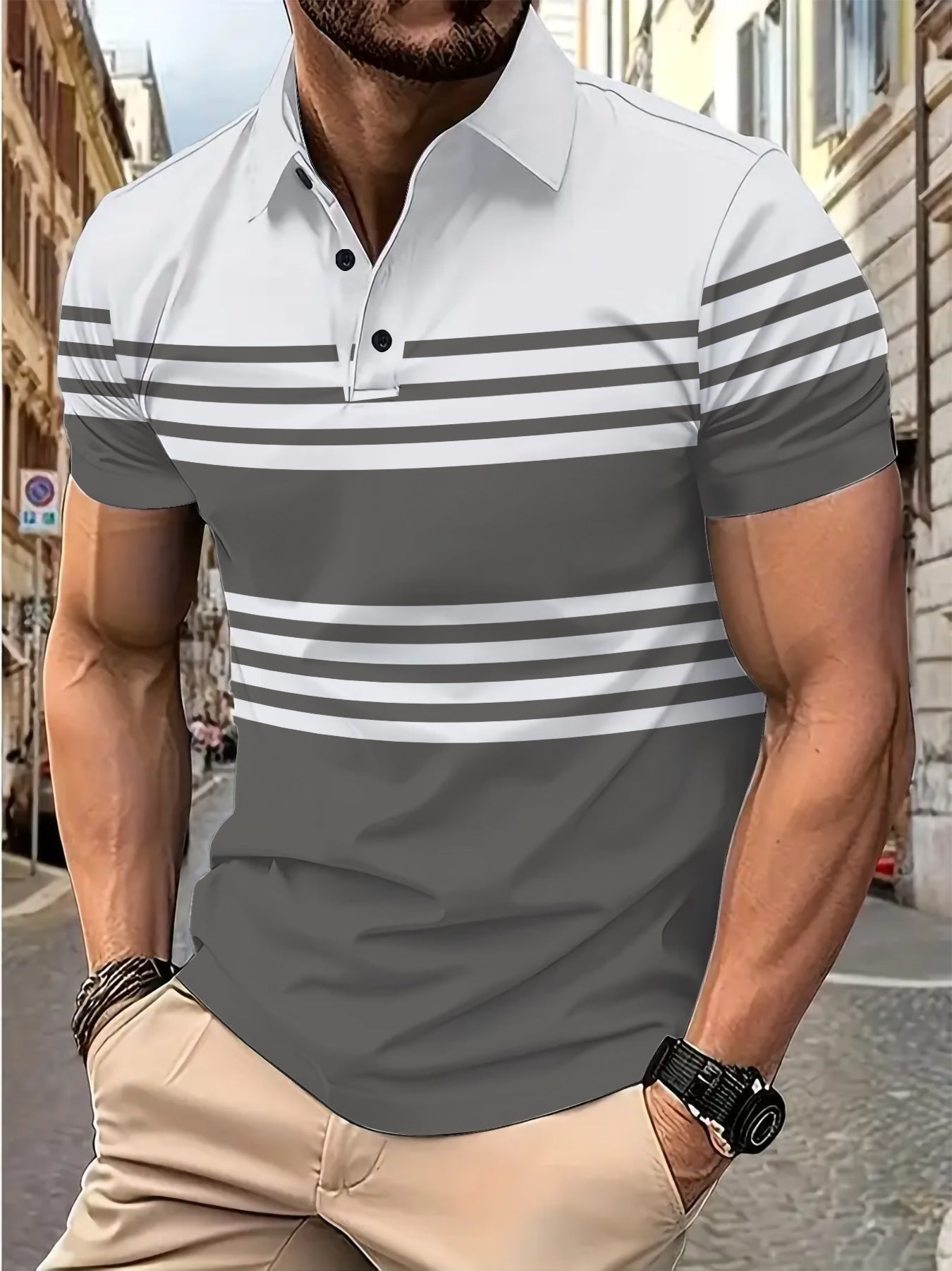 Herren Poloshirt Streifen Hochwertig Modern