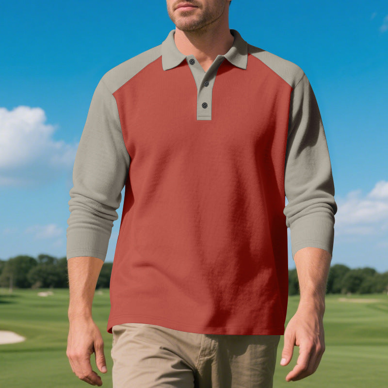 Herren Poloshirt Langarm atmungsaktiv Kontrastärmel Trend