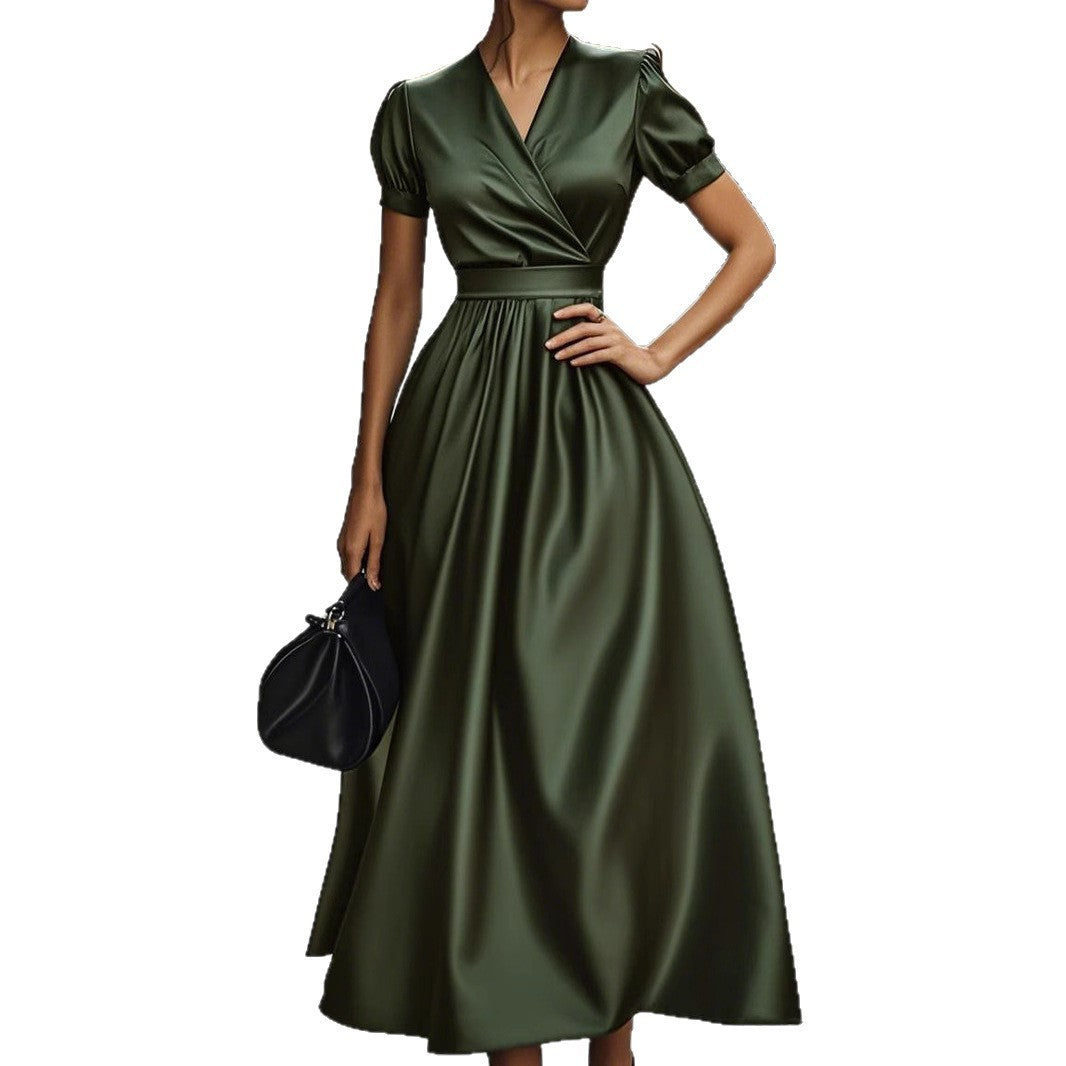 Elegantes Damen Maxikleid Wickeloptik Puffärmel