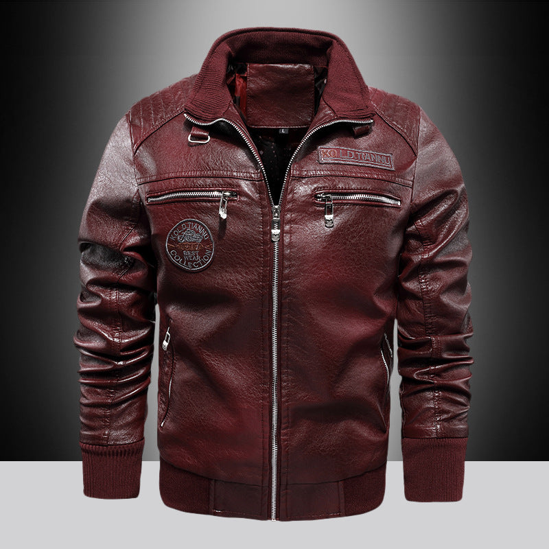 Herren Lederjacke Modern mit Reißverschluss Schwarz