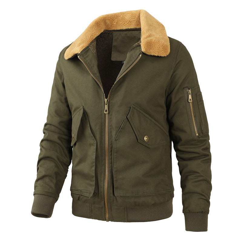 Herren Militärjacke Lässig Teddyfutter Warm