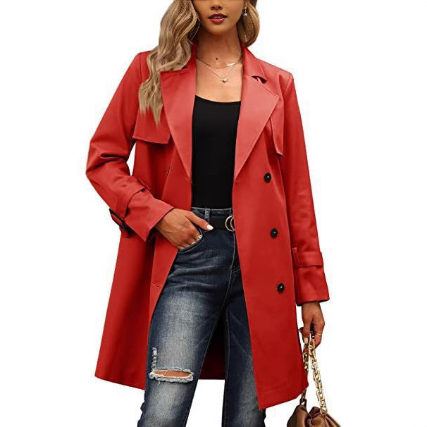 Damen Trenchcoat Eleganter Kragen Schmal
