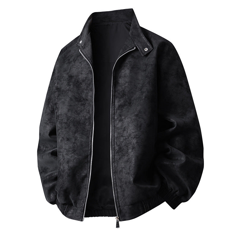 Herren Lederjacke Modern Elastisch Schwarz