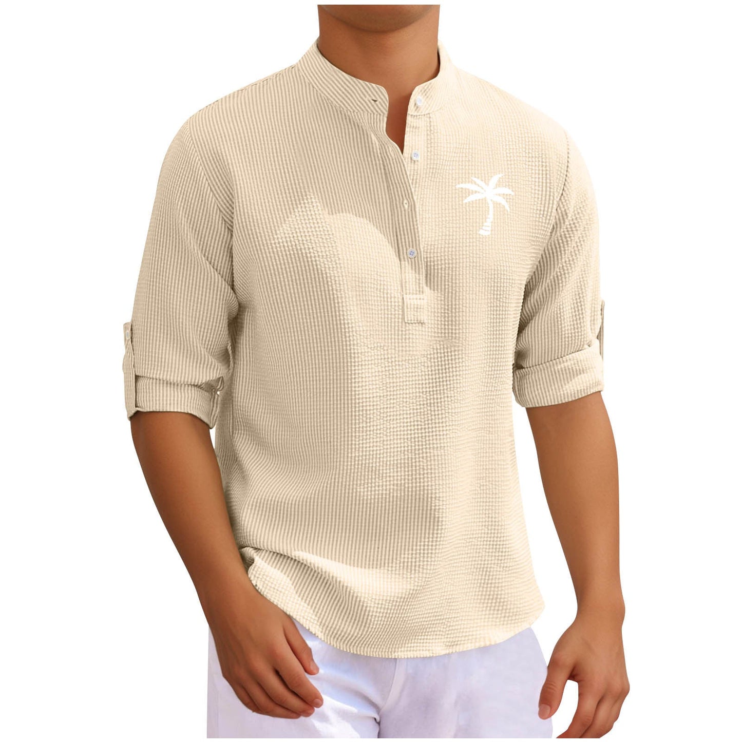 Herren Hemd Stehkragen Knopfleiste Modern Elegant