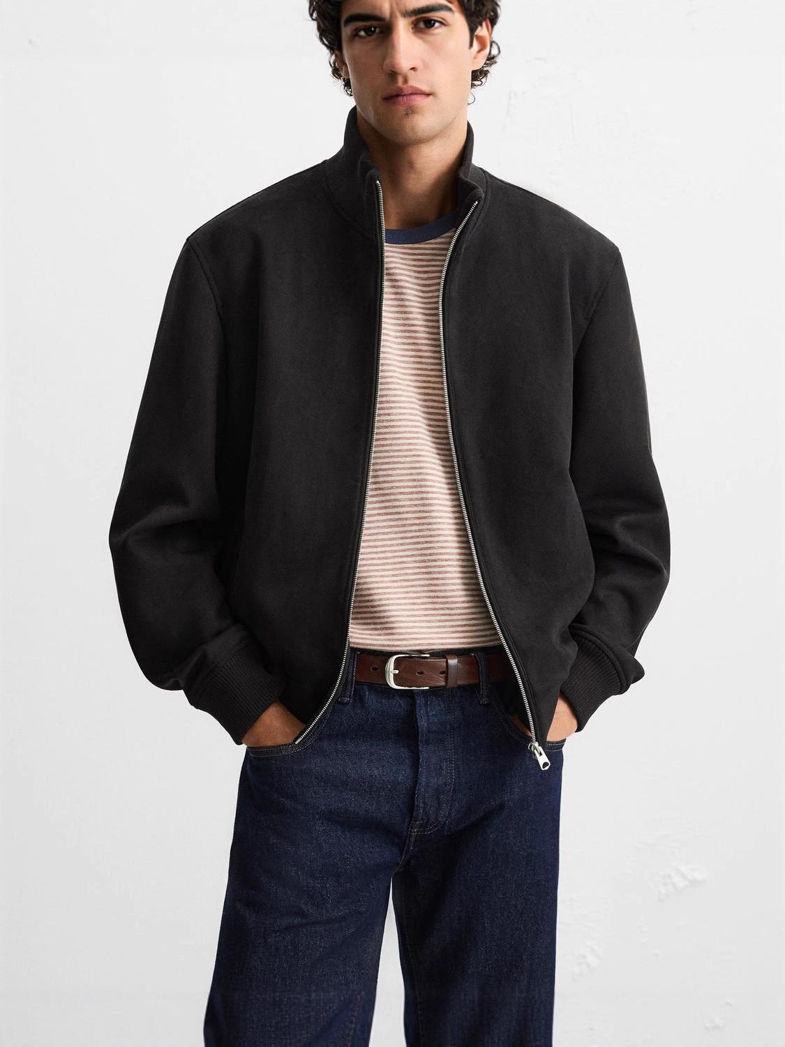 Herren Lederjacke Übergangsjacke Modern Wildleder-Look