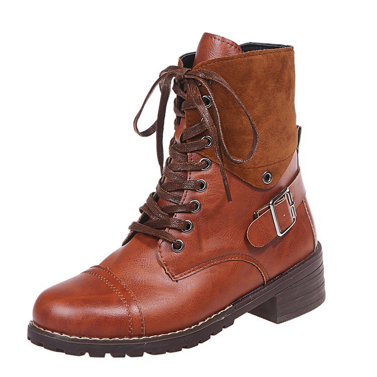 Damen Schnürstiefel Stabil Modisch Höhe Sohle