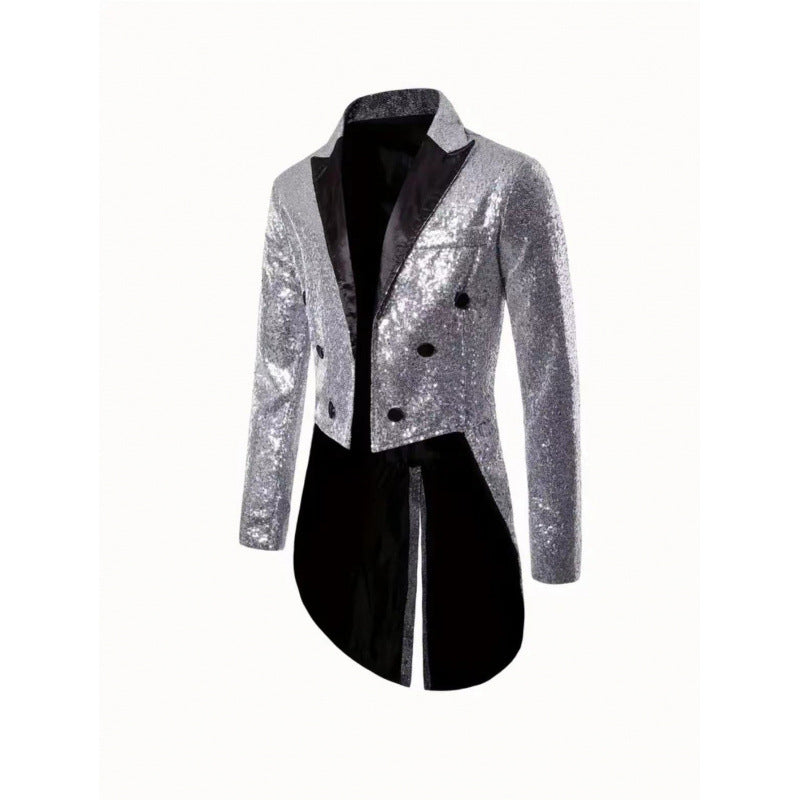 Herren Smokingjacke Elegant Pailletten Schwarz