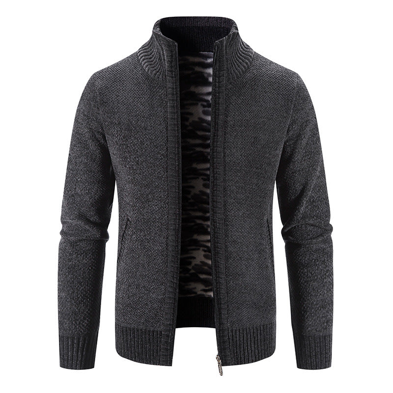Herren Strickjacke Warm mit Kragen und Reißverschlusstaschen