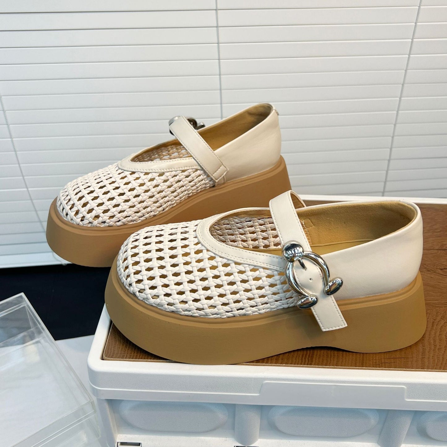 Damen Plateau-Schuhe Komfortabel Netzdesign Schnürsenkel
