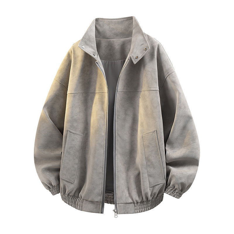 Herren Übergroße Lederjacke Mit Hochem Kragen Elastisch
