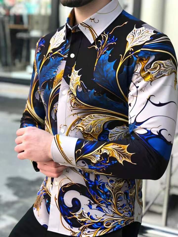 Herren Langarmhemd Barock Muster Elegant Berlin