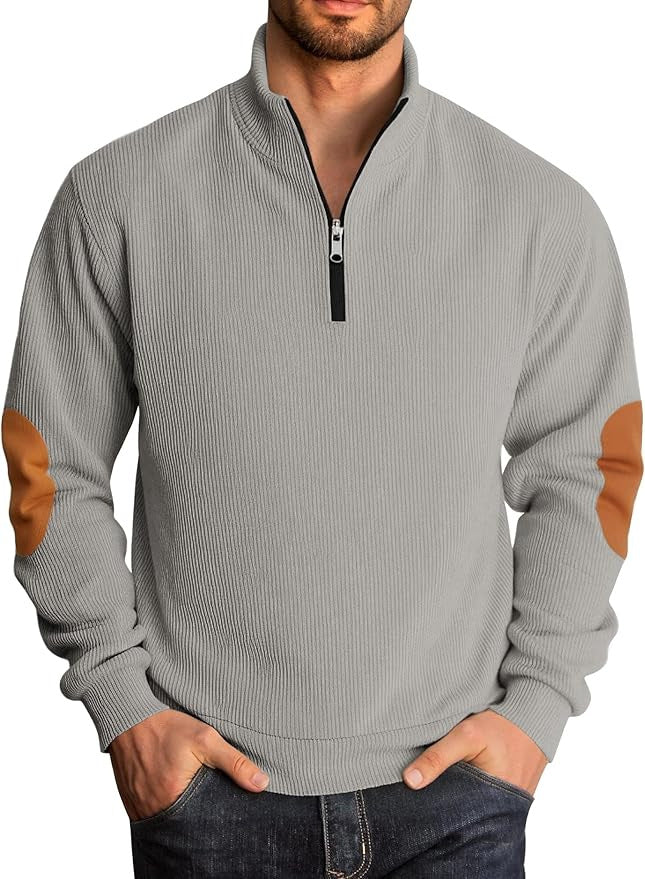 Herren Pullover Hochkragen Kontrast Ellbogenpatches Modern
