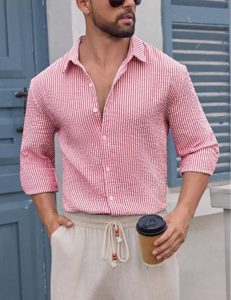 Herren Hemd Schmale Streifen Slim Fit Modern