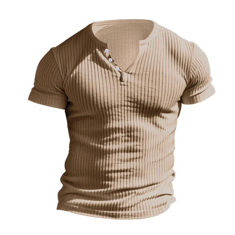 Herren Kurzarmshirt Elegantes Rippdesign Knopfleiste Modern
