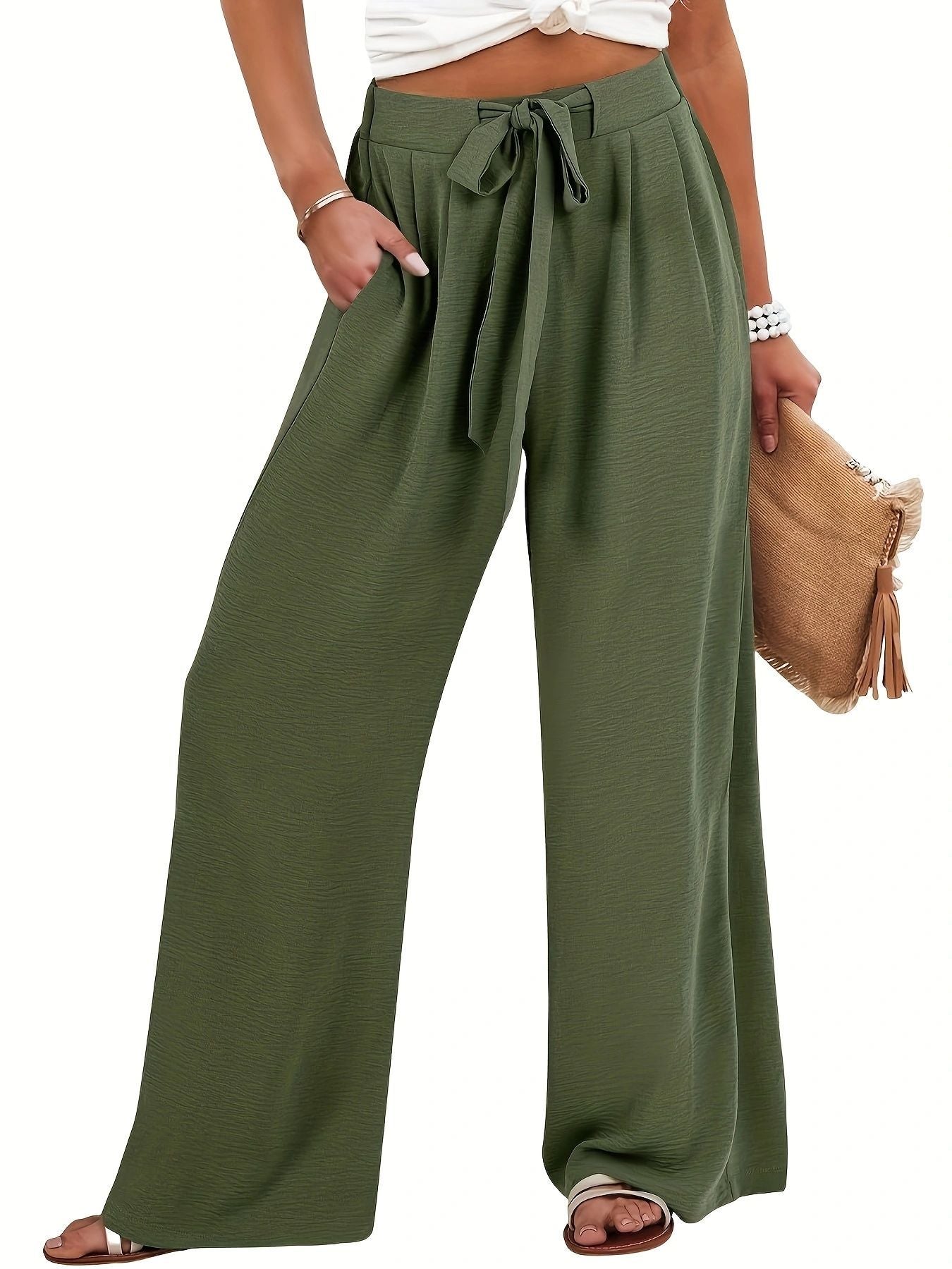 Damen Palazzo Hose Leicht und Luftig mit Taschen Sommer