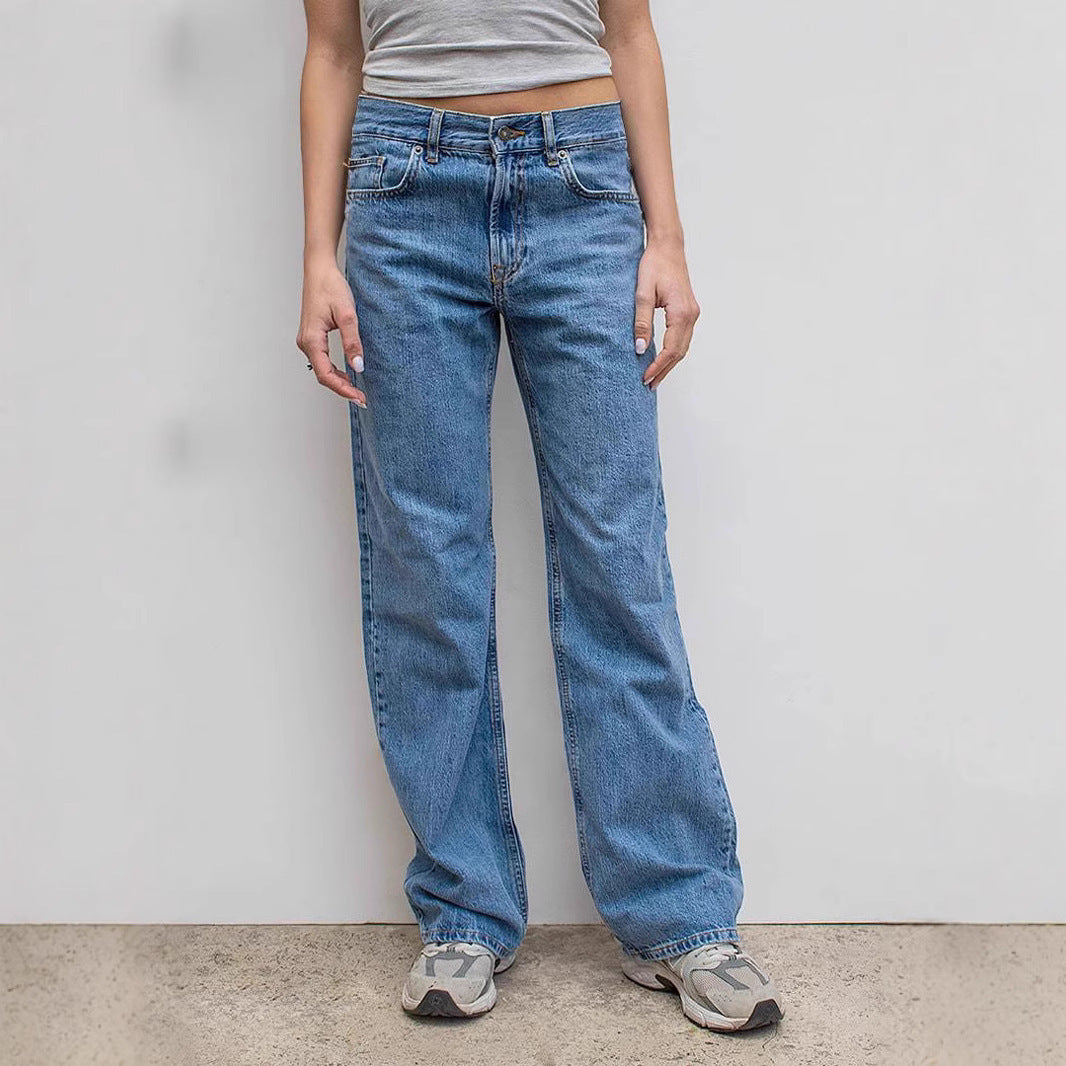 Damens High-Waist Jeans Used-Look Weite Bein
