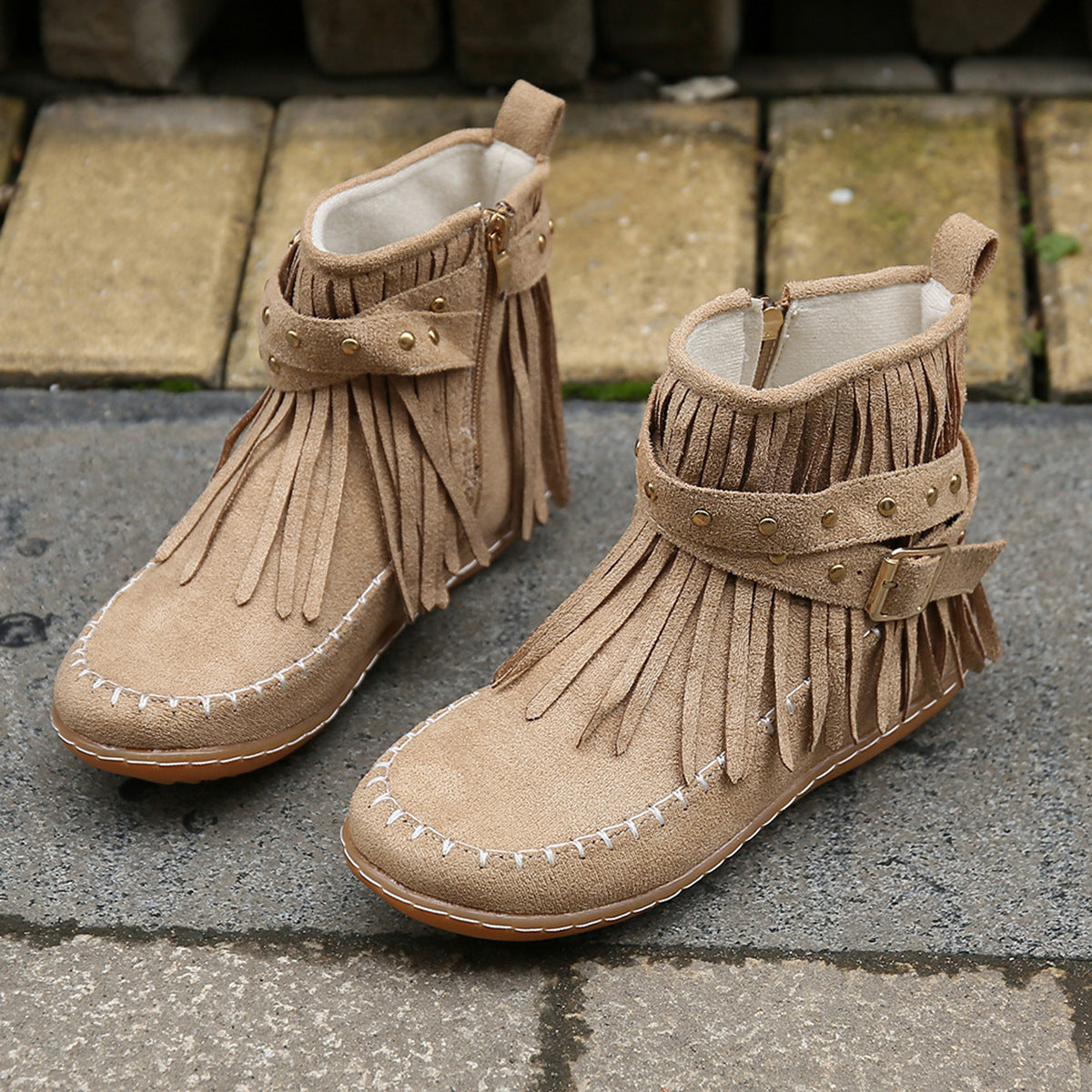 Damen Stiefel Mokassin Fransen Design Elegante Schuhe