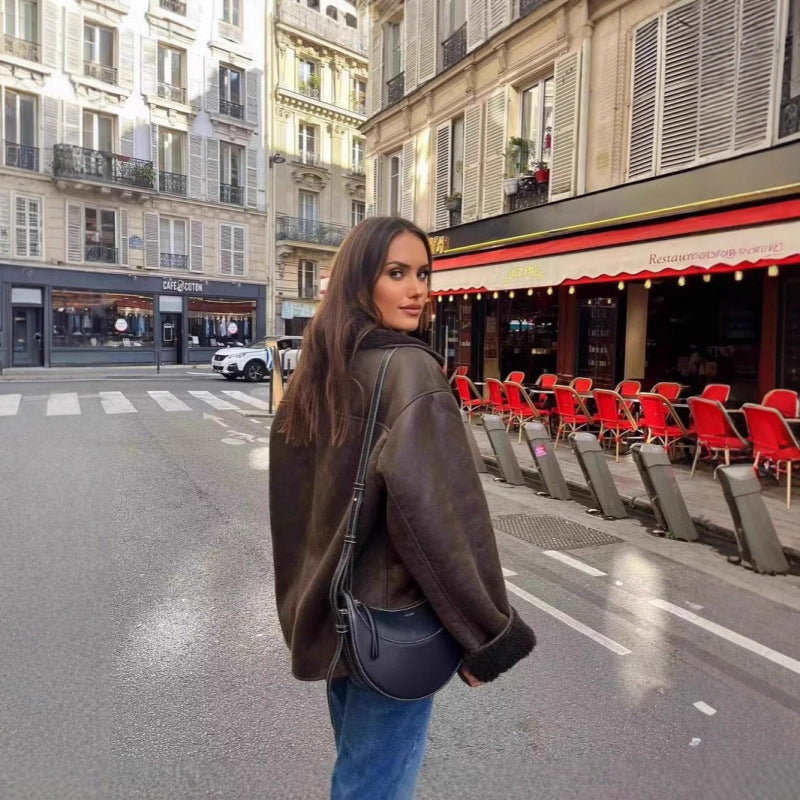 Lederjacke Damen Kunstleder mit Reißverschluss Schnitt