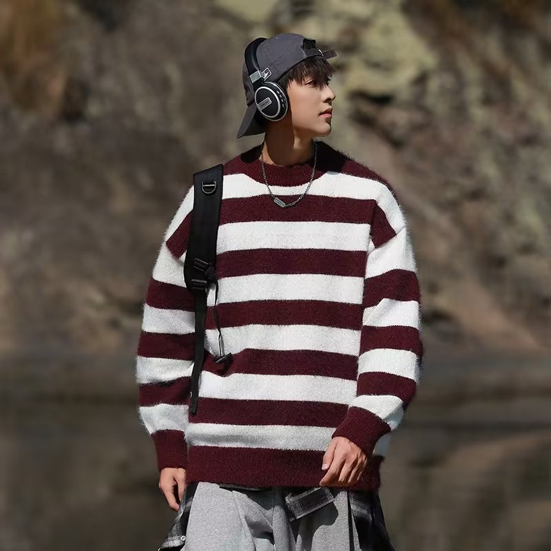 Herren Strickpullover Oversized Lässig Streifenmuster Modern