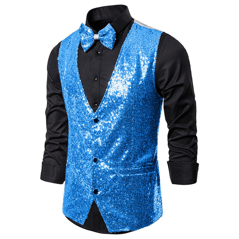 Herren Paillettenweste Glitzer mit Fliegenband Elegant