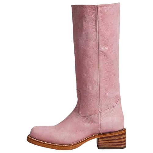 Damen Lederstiefel Westernstil Blockabsatz Schuhe