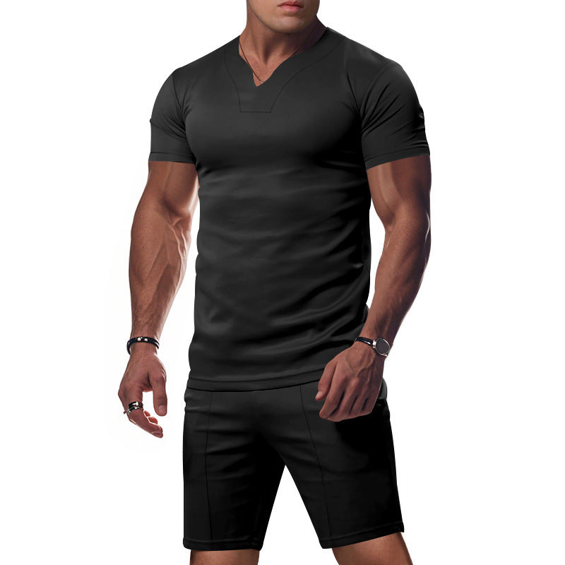 Herren Sportset V-Ausschnitt bequem Fitness Shorts