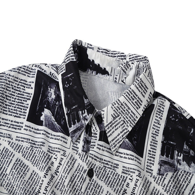 Herren Langarmhemd Zeitungsdruck Trendy Urban Style