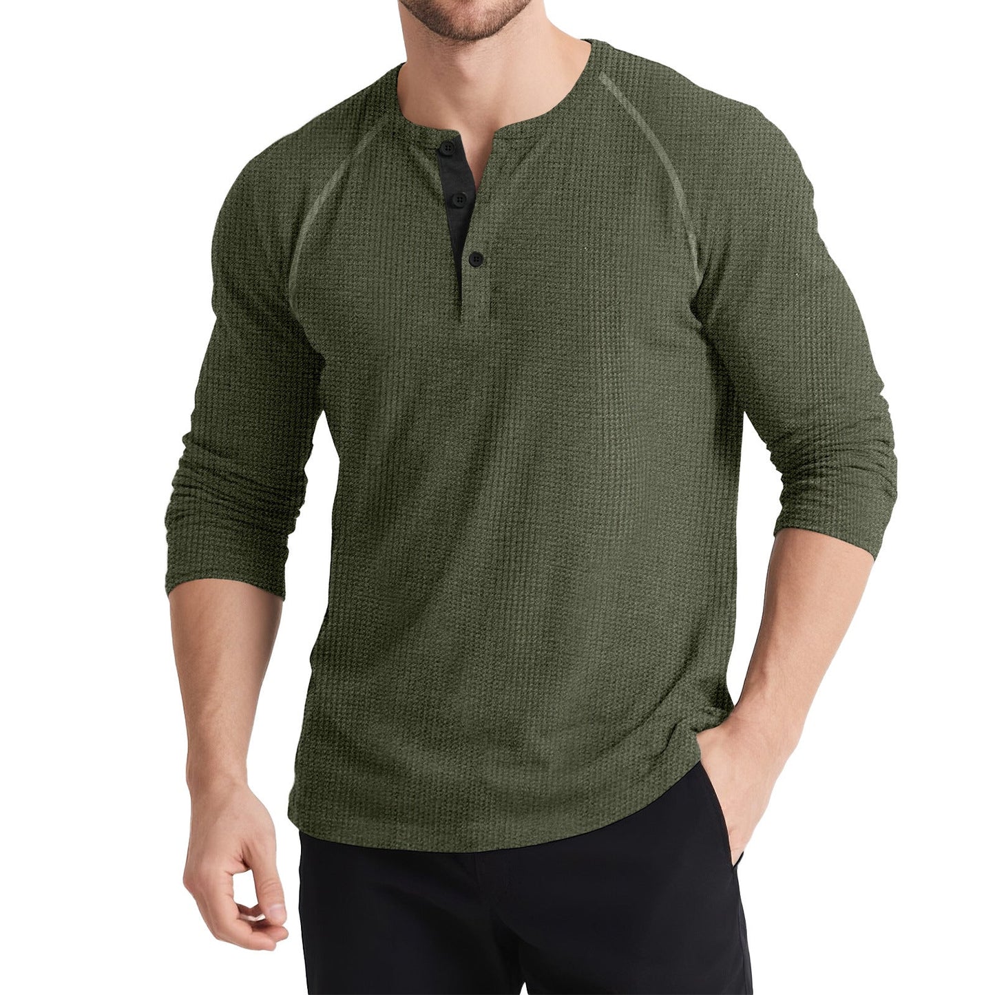 Herren Langarmshirt Knopfleiste Strukturiert Modern Berlin