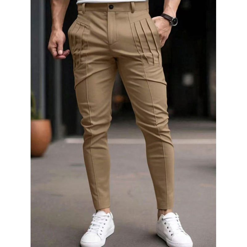 Herren Anzughose Slim Fit Plisé Elegant Schwarz