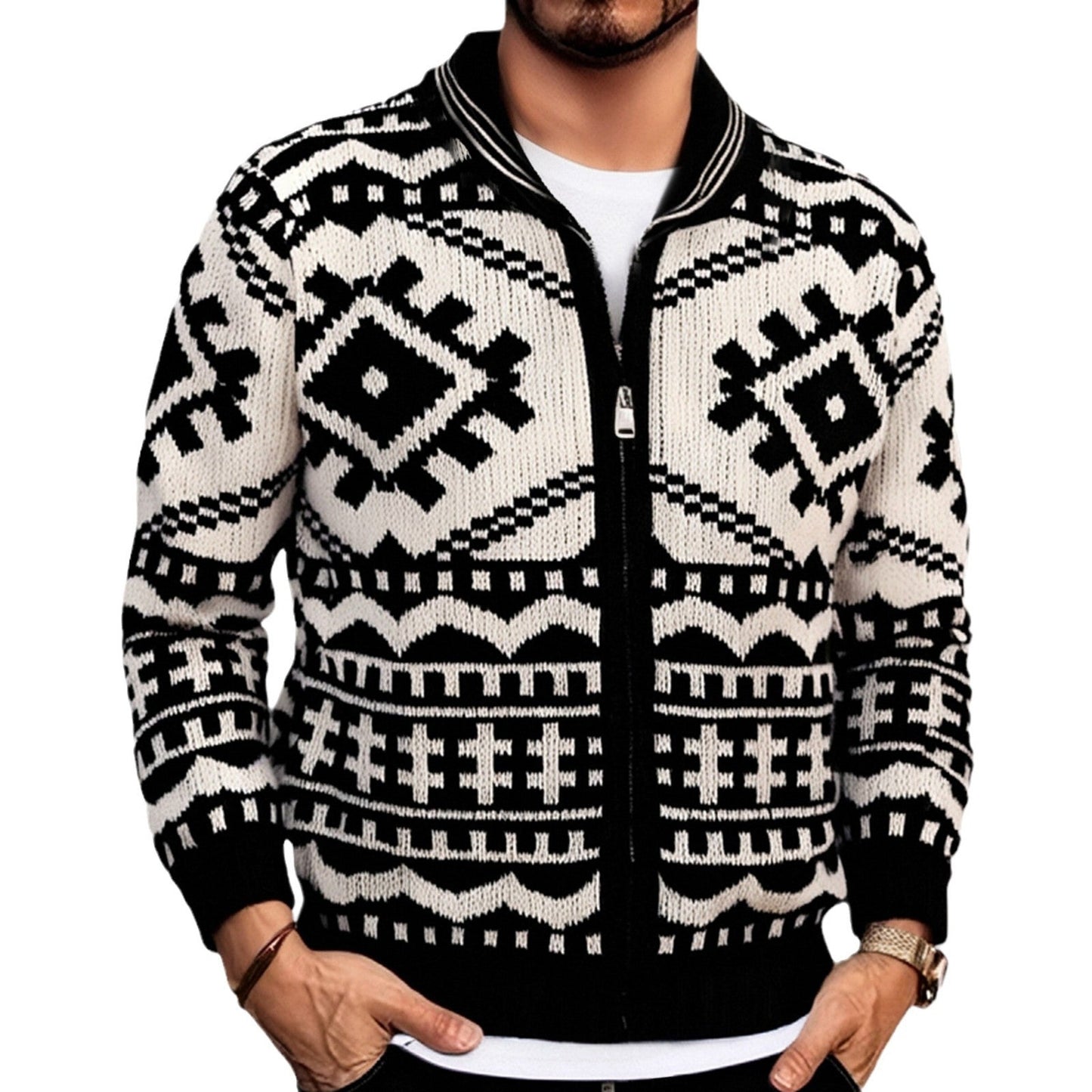 Herren Strickjacke Zopfmuster Stehkragen Modern