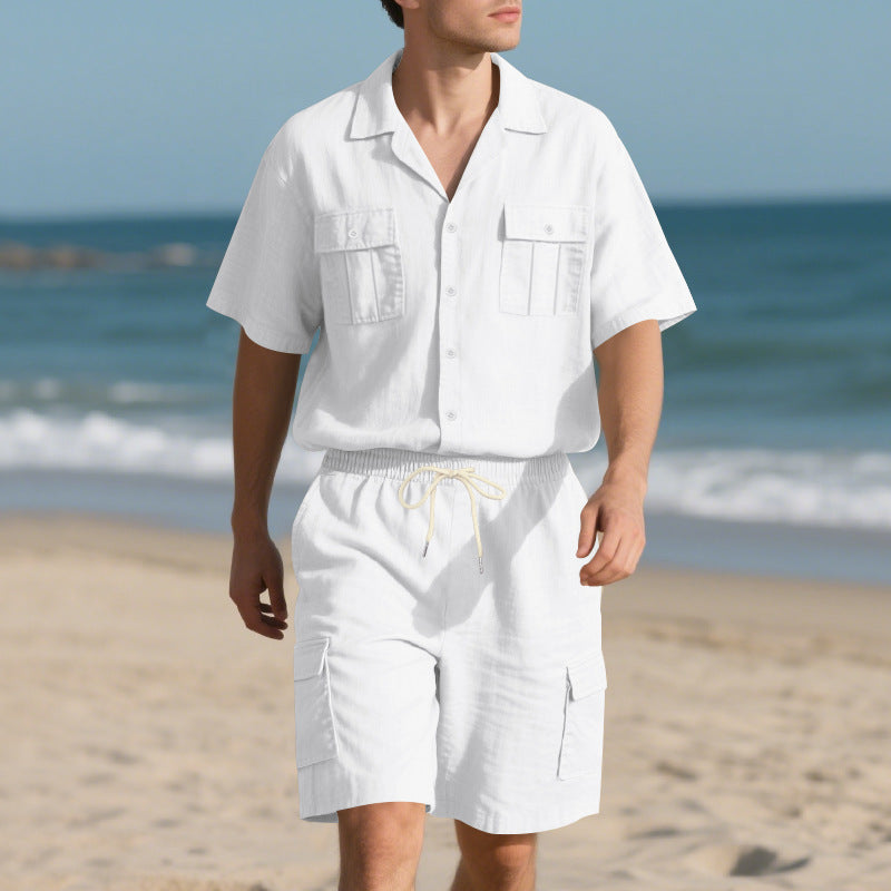 Herren Strandoutfit Kurzarmshirt Cargo Shorts Sommer