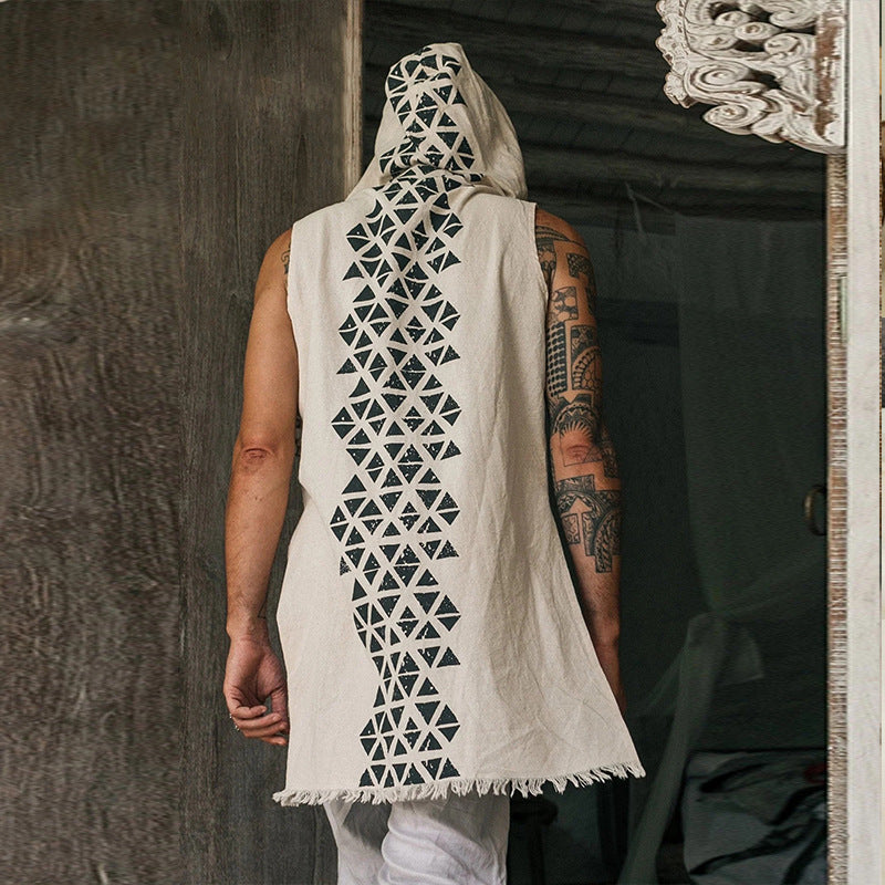 Herren Leinenbluse Ärmellos Knopfleiste Modern