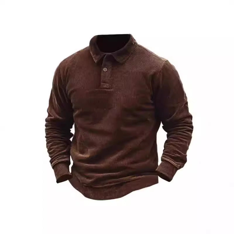 Herren Polohemd Cord Klassisch Knöpfe Modern