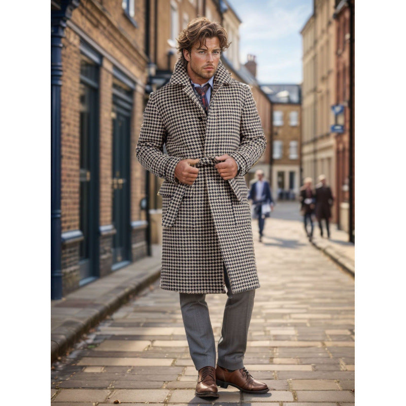 Herren Langmantel Eleganter Wool Mantel Schwarz