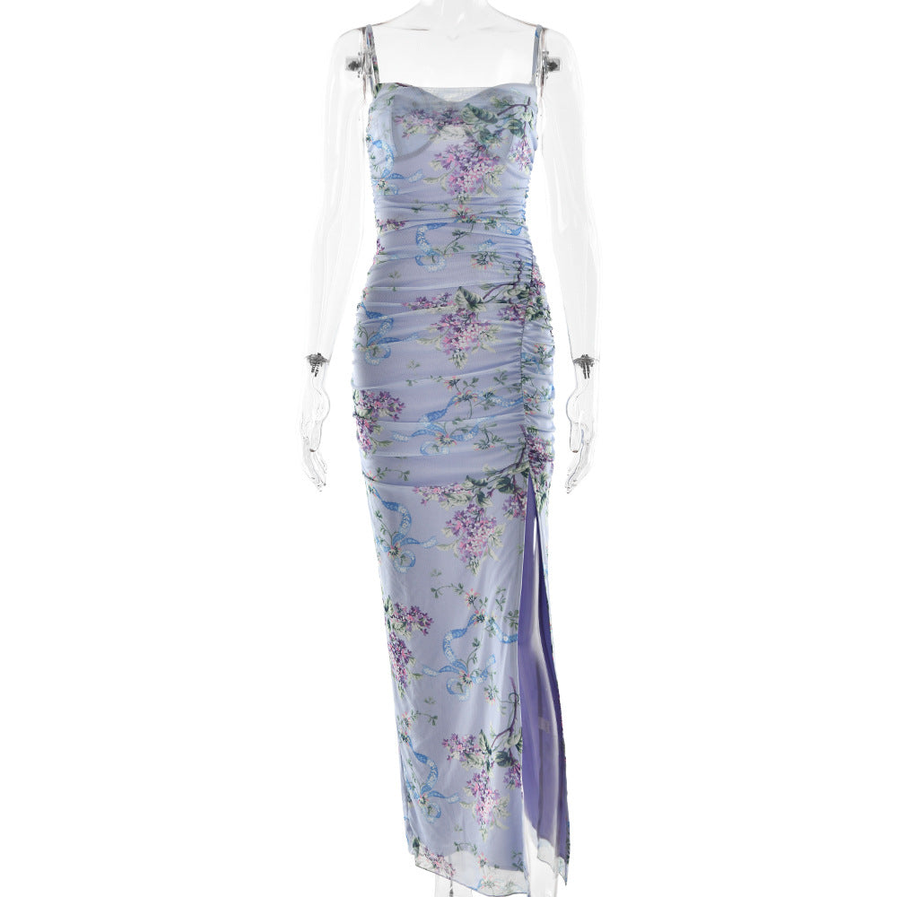 Damen Maxikleid Floral Musterdruck mit Schlitz