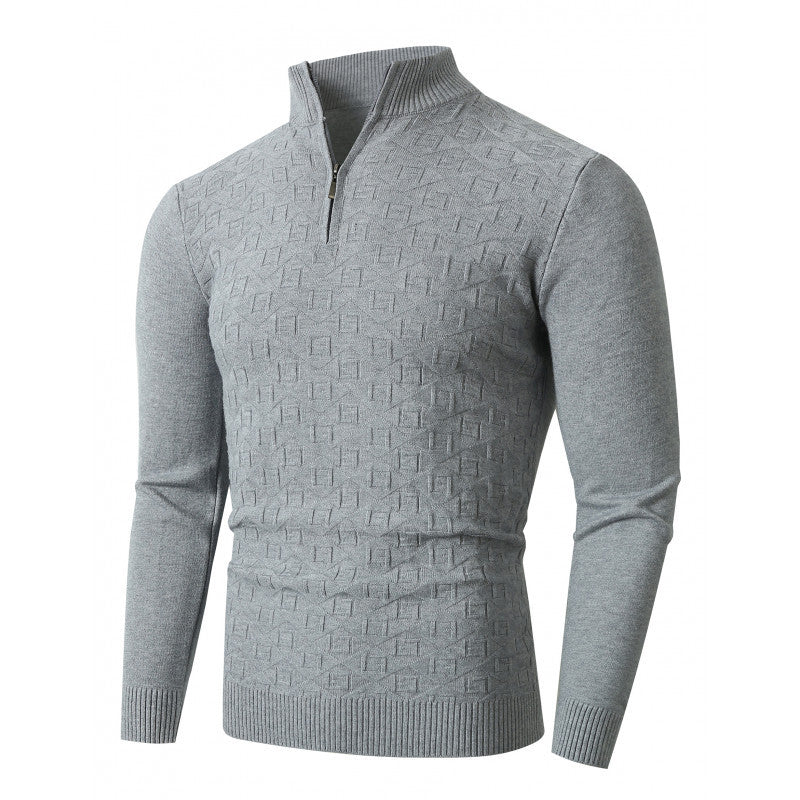 Herren Strickpullover Modern Zopfmuster Halbreißverschluss