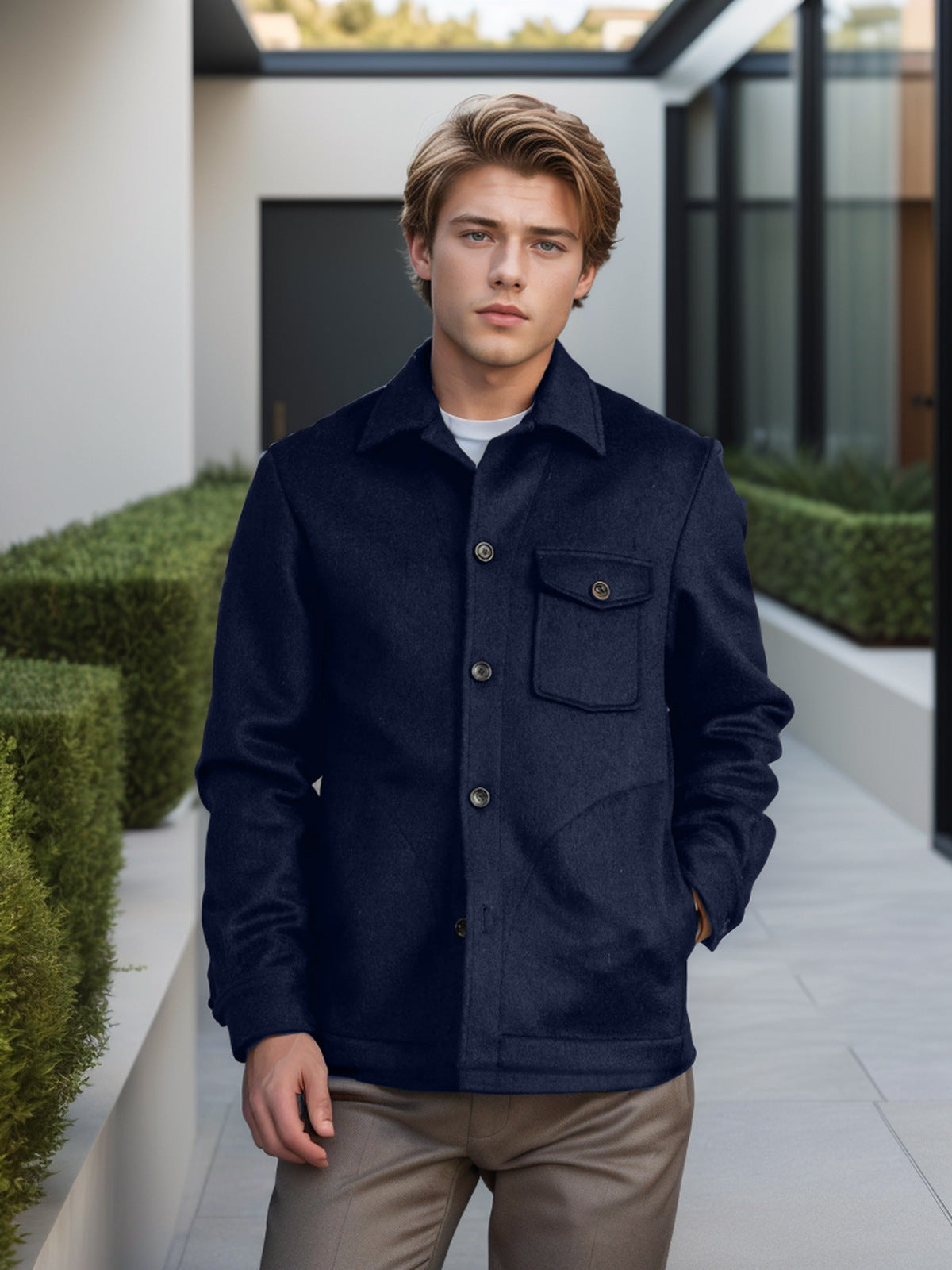Herren Wolljacke Elegante Mit Taschen Winter