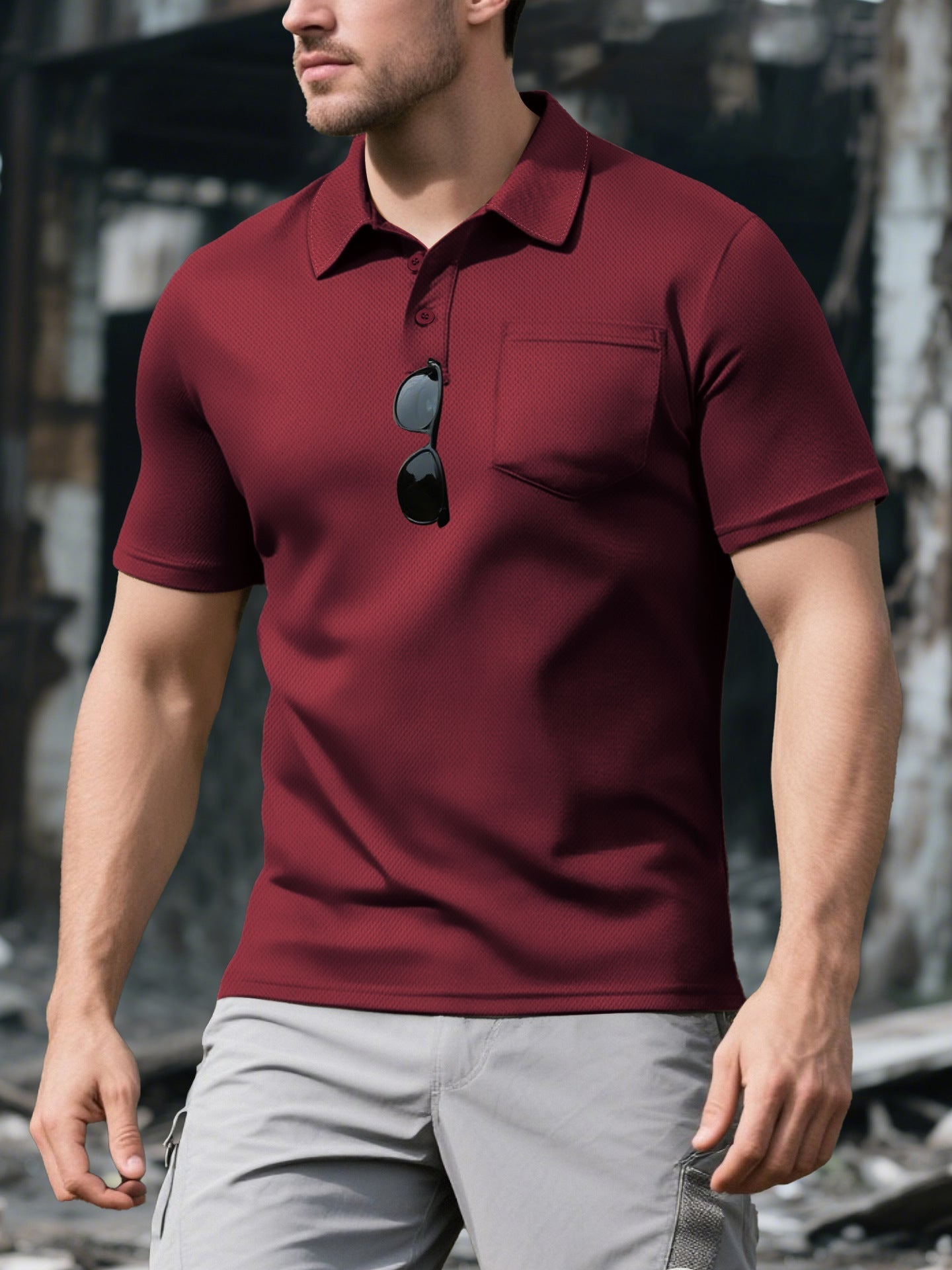 Herren Polohemd Modern mit Brusttasche und Struktur