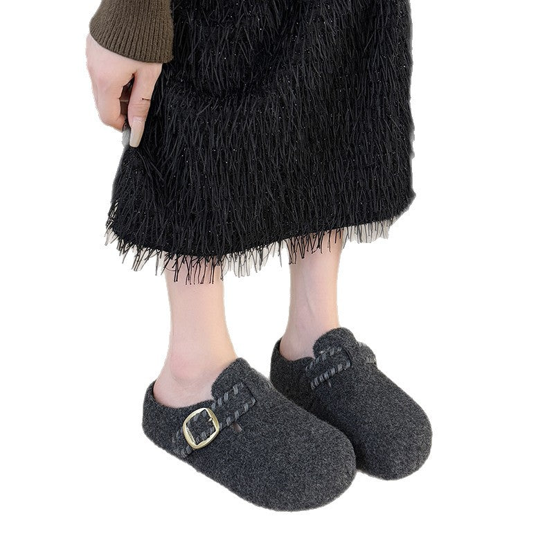 Damen Hausschuhe Warm Filz Schnalle Modisch