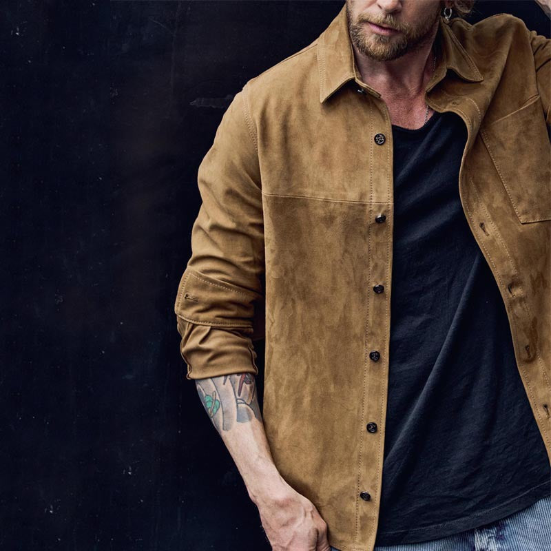 Lederjacke Herren Modern Wildleder mit Taschen Schwarz