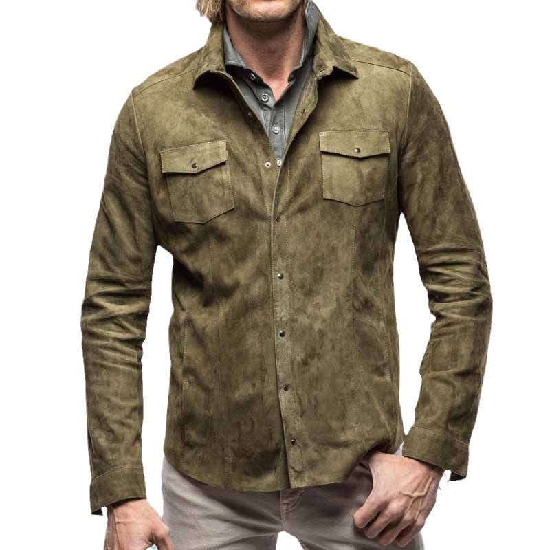 Lederjacke Herren Wildleder Bikerjacke Schwarz