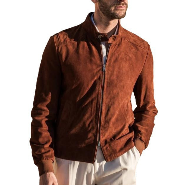 Herren Lederjacke Suede Stilvoll Schwarz
