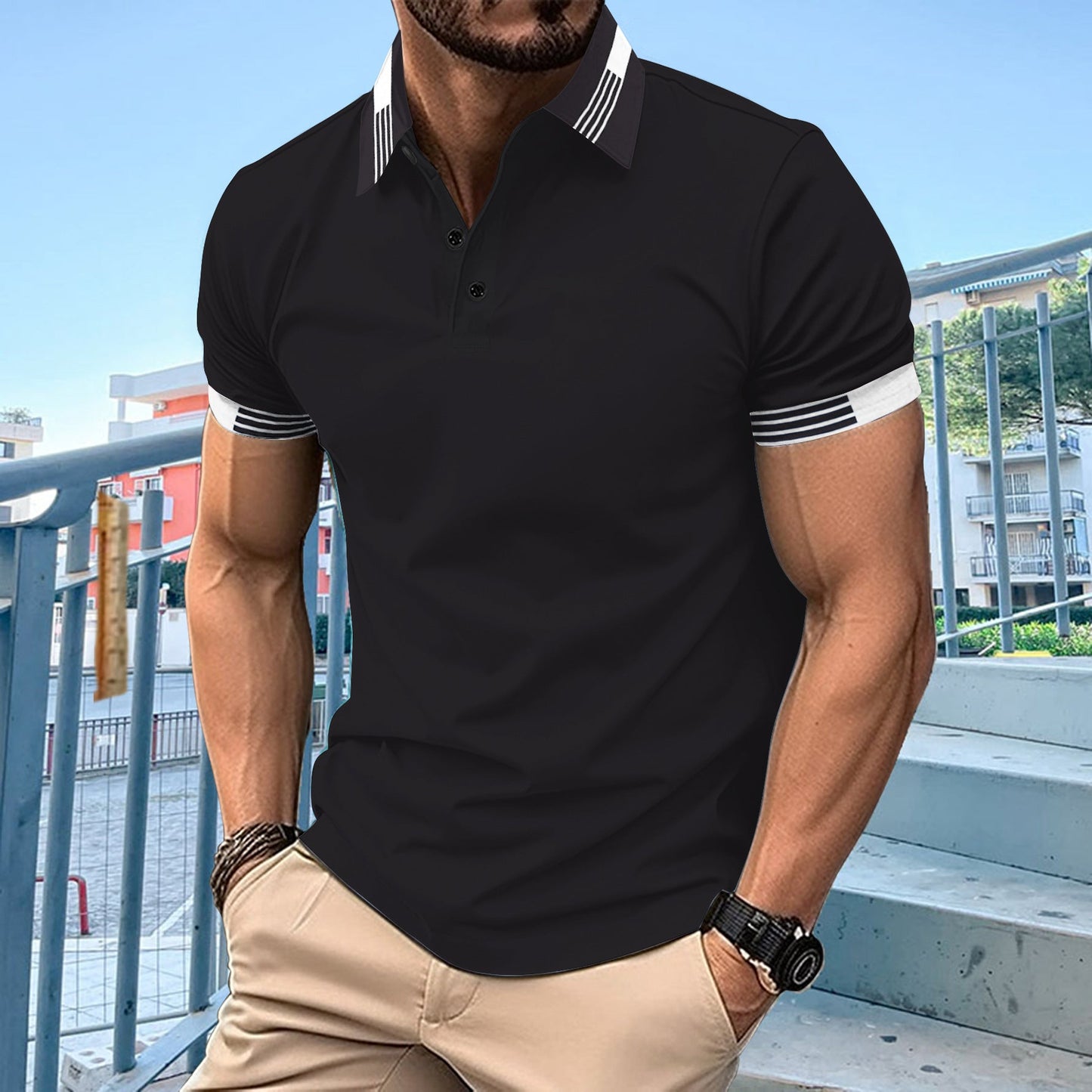 Herren Polohemd Streifen Modern Style