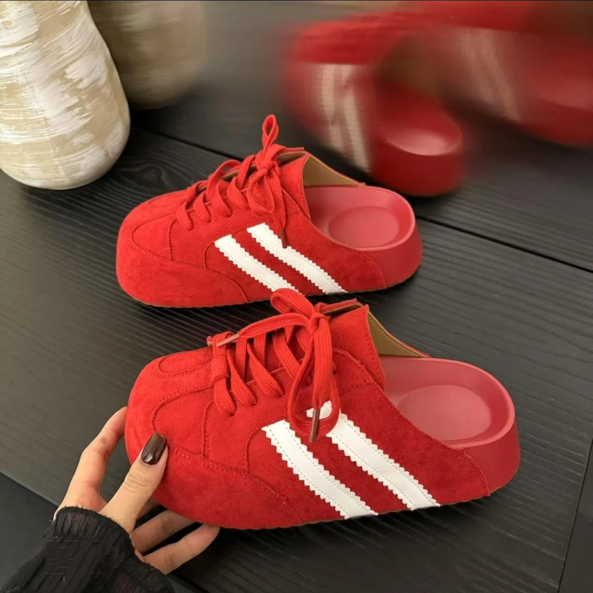 Damen Clogs Sportlich Wildleder Schnürung Klassisch