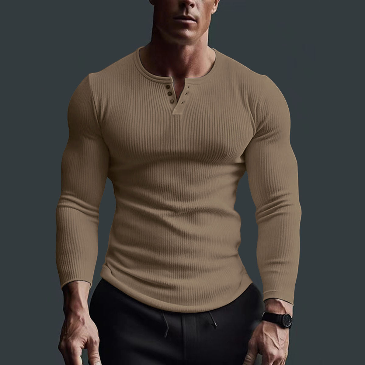 Herren Langarmshirt Strukturiert Rippenmuster Modern