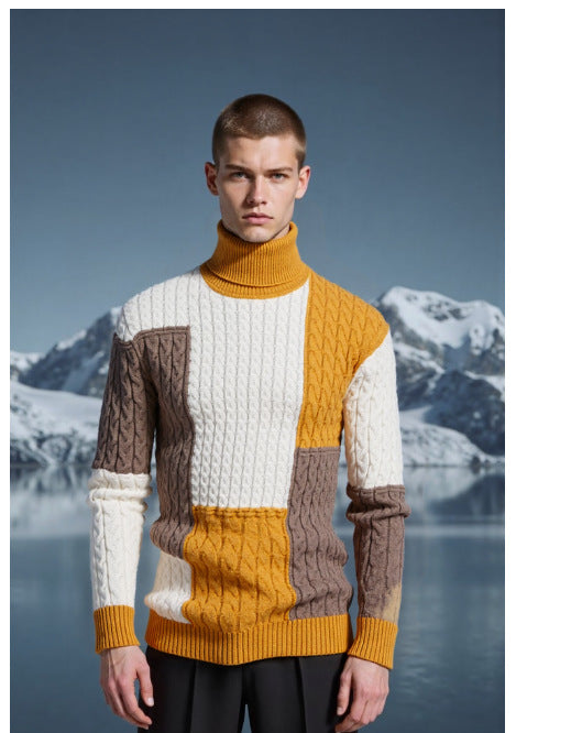 Herren Strickpullover Modern mit Zopfmuster Stehkragen