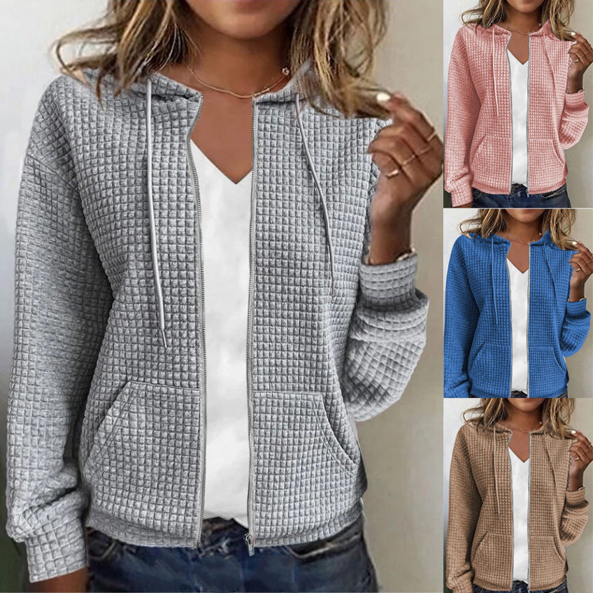 Damen Fleecejacke Waffelmuster Strukturiert Warm