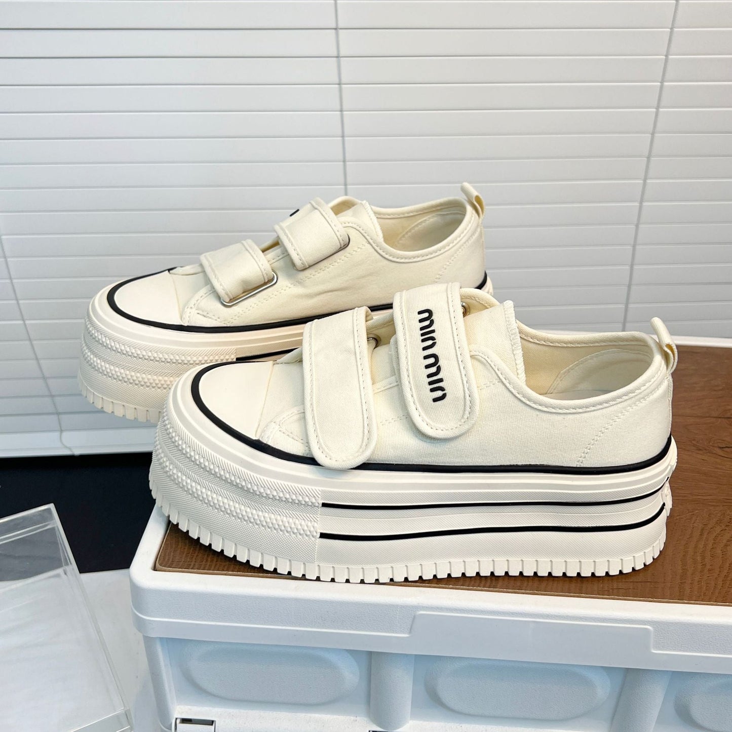 Damen Sneaker Chunky Plateau Schuhe mit Klettverschluss